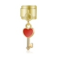 Charm stile italiano in acciaio inossidabile dorato con chiave a cuore smaltata rossa - Chiave Cuore Rosso (MK-DGB1290)