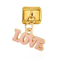 Eslabón de charm italiano dorado con colgante LOVE de esmalte rosa para pulsera - LOVE Rosa (MK-DGB2307)