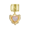 Pendentif cœur modulaire style italien doré avec pierre d'opale rose brumeuse au centre - Cœur Texturé Rose Doré (MK-DGB1592)