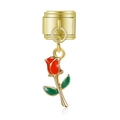 Maglia per bracciale charm stile italiano con pendente rosa rossa in oro lucido - Fiore di Rosa Rossa Oro (MK-DGB1293)