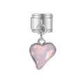 Charme modulaire italien en acier inoxydable avec pendentif cœur en cristal rose clair - Gemme Rose Pâle Argentée (MK-DGB1743)