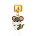 Abalorio para pulsera italiana con un lindo colgante de ratón dorado esmaltado - Ratoncito (MK018)