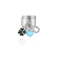 Charm italien avec trèfle vert, cœur bleu et pendentif fer à cheval sur maillon - Style Triple Charm Trèfle Cœur Fer à Cheval (MK-DGB2248)