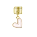Maillon de bracelet italien doré avec un pendentif en cœur en émail rose - Cœur en Émail Rose Clair Doré (MK-MDF566)