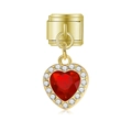 Charm modulare italiano in oro con cristallo a cuore rosso e pavé di zirconi bianchi - Cuore di Rubino in Strass Oro (MK-DGB1998)