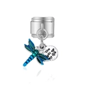 Charm en acier inoxydable style italien avec libellule en émail et pendentif gravé - Style Étiquette Libelle Dégradé Citation (MK-DGB2252)