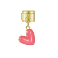 Charme de style italien pour bracelet avec lien doré et pendentif cœur en émail rose - Breloque Cœur Rose Doré (MK-MDF710)