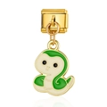 Eslabón de amuleto italiano en oro con un lindo colgante de serpiente en esmalte verde - Serpiente (MK021)