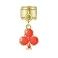 Charm modulare italiano dorato con pendente a trifoglio rosso smaltato per gioielli - Fiore Rosso Oro Poker (MK-MDF554)