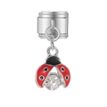 Ciondolo a coccinella in stile italiano in acciaio con smalto rosso e zircone - Coccinella in Strass Argento (MK-MDF588)