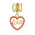 Charm cuore stile italiano per bracciali modulari con smalto rosso e scritta Love dorata - Cuore Rosso Love Oro (MK-MDF676)