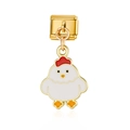 Módulo de pulsera italiana con un lindo diseño de pollo esmaltado dorado para joyería DIY - Pollito (MK025)