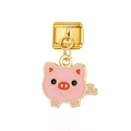 Eslabón de pulsera modular italiana con colgante de cerdito rosa en acabado oro - Cerdito (MK015)