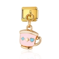 Colgante de taza de té rosa con motivos de póker y eslabón de acero para pulsera DIY - Taza Rosa (MK013)
