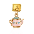 Módulo de pulsera italiana con colgante de tetera rosa y símbolos de cartas de póker - Tetera Rosa (MK016)