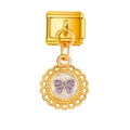 Eslabón de amuleto italiano dorado con colgante de lazo púrpura para pulseras DIY - Lazo Púrpura (MK-DGB1671)
