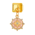 Eslabón modular dorado con colgante de estrella en esmalte rosa y cristales finos - Sol Rosa (MK-DGB1668)