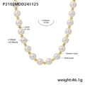 Elegant 10mm shell bead necklace with 4mm golden stainless steel spacer beads - Artificial Pearl Necklace (P1055) / 10mm / Gold
