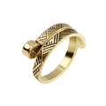 Vintage gold adjustable crochet ring with engraved feather texture for finger knitting - Knitting Loop Helper Gold