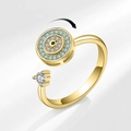 Drehbarer Anti-Angst-Ring in Gold mit bösem Blick und funkelnden blau-weißen Zirkoniasteinen - Rotierender Böser-Blick-Ring - Gold Blau