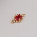 Macro detail of gold-plated rectangular red zircon connector with side loops for DIY jewelry - Dark Red (1#)