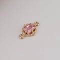 Macro shot of gold-plated pendant with pink rectangular zircon and hollow metalwork - Pink (5#)