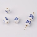 Macro detail of blue and white cylindrical ceramic beads for DIY jewelry making - Blue And White Floral Style (7#)