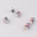 Detailed macro view of cylinder ceramic floral beads with blue and purple patterns - Pink Purple Rendered Floral Style (12#)