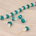 Blue mushroom glass beads with white polka dots for DIY handmade jewelry crafts - Lake Blue