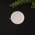 Macro detail of white resin basket charm with intricate woven texture and gold metal ring - Round White