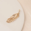 Macro view of gold feather charm with detailed texture for DIY jewelry and hair pins - Feather Style (2#)
