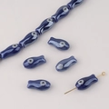 Hand-painted dark blue fish-shaped ceramic beads for DIY jewelry making and crafts - Dark Blue