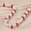 Ceramic oval beads with red floral patterns and gold leaves for DIY jewelry - Style 3