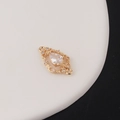 Macro view of gold plated hollow teardrop pendant with zircon stones for DIY jewelry - White/Clear (4#)