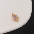 Detail of gold hollow teardrop pendant with purple zircon inlay for DIY jewelry making - Purple (1#)