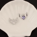 Y2K silver angel wing heart charm with purple gemstone in shell tray macro detail - 7# Large Winged Heart Style (Purple Rhinestone)