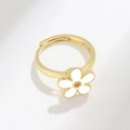 Adjustable spinning flower ring with white enamel and S925 silver stamp details - Adjustable Open / White Flower (PNJ608) / 18k Gold (White)