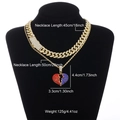 Collana cubana ghiacciata con ciondolo a cuore spezzato rosso e blu su modello da collo - Maglia Cubana Oro con Pendente Cuore Infranto 3 (N04791G)