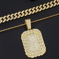Hip Hop Gold Set mit eisigem Rechteck Anhänger und kubanischer Gliederkette - Goldene Panzerkette Set (N04791G)