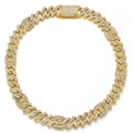 Golden H-link Cuban chain necklace with high-density pavé rhinestones and square clasp - Gold (N05865G-16inch)