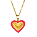 Close-up of heart-shaped gold necklace with vibrant pink enamel finish and delicate chain - Hot Pink