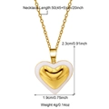 Golden stainless steel heart pendant necklace with white enamel border on a 50cm chain - White