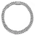 Silver cuban link chain necklace with high quality zircon pavé and rectangular buckle - Silver (N05865S-16inch)