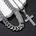 Silver iced out Cuban link chain with a cross pendant in hip-hop style for men - Silver Cuban Link Chain Necklace (S30178S)