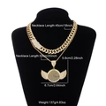 Collar hip hop bañado en oro con cadena cubana y colgante de marco con alas de diamantes - Conjunto Doble de Colgante de Ala de Strass Blanco Completo con Cadena Cubana Dorada (N04791G) / Dorado