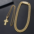 Golden hip hop jewelry set withiced out cross pendant and cuban link chain - Cuban Link Chain Necklace (S30197G) / Gold