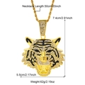 Golden tiger head pendant necklace with rhinestones and black enamel detail on rope chain - Twist Chain Set / Gold