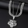 Mens hip hop iced out tiger pendant with cuban link chain and sparkling white zircons - Cuban Chain Set / Silver