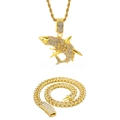 Hiphop iced out megalodon shark pendant with gold Cuban link and rope chain set - Cuban Chain Set / Gold