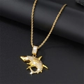 Hiphop gold plated megalodon shark pendant necklace with iced out crystals and rope chain - Twist Chain Set / Gold